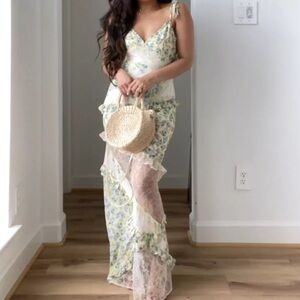 Tiered Floral Patchwork Maxi Dress with Lace Details